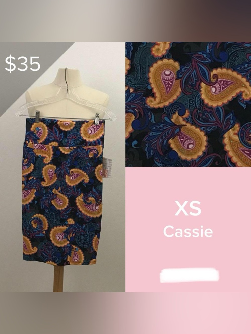 LuLaRoe Cassie Pencil Skirt in Navy, Mustard, and Purple Paisley